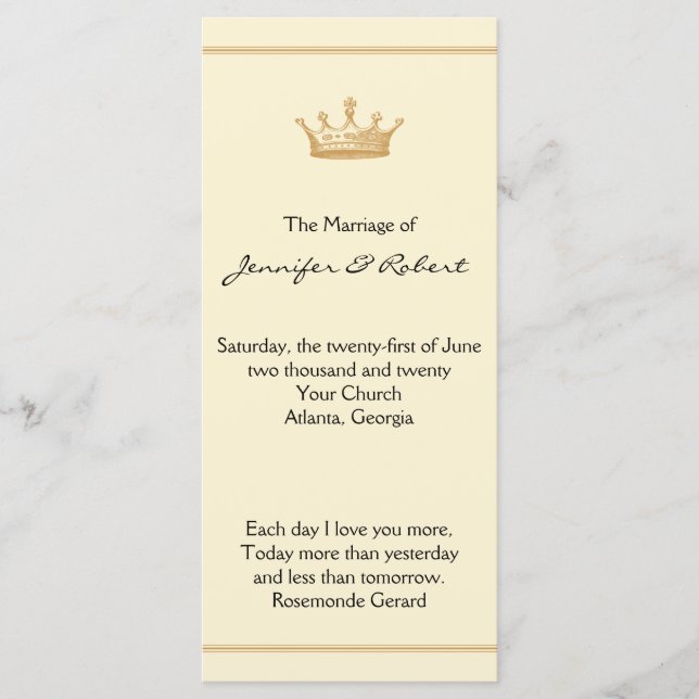 Crown Regency in Gold and Ivory Wedding Program (Front)