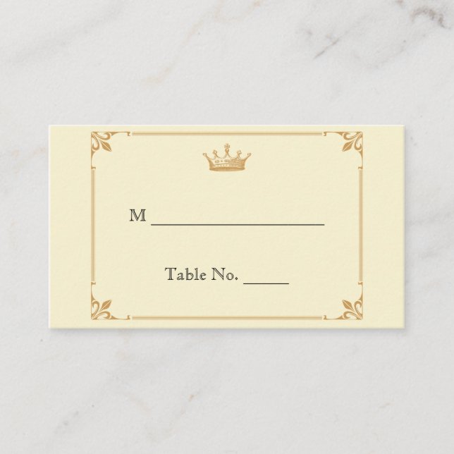 Crown Regency in Gold Ivory Wedding Place Cards (Front)