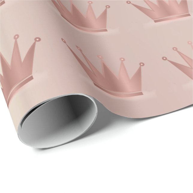 Crown Rose Gold Copper  Prince Princess Sweet 16th Wrapping Paper (Roll Corner)