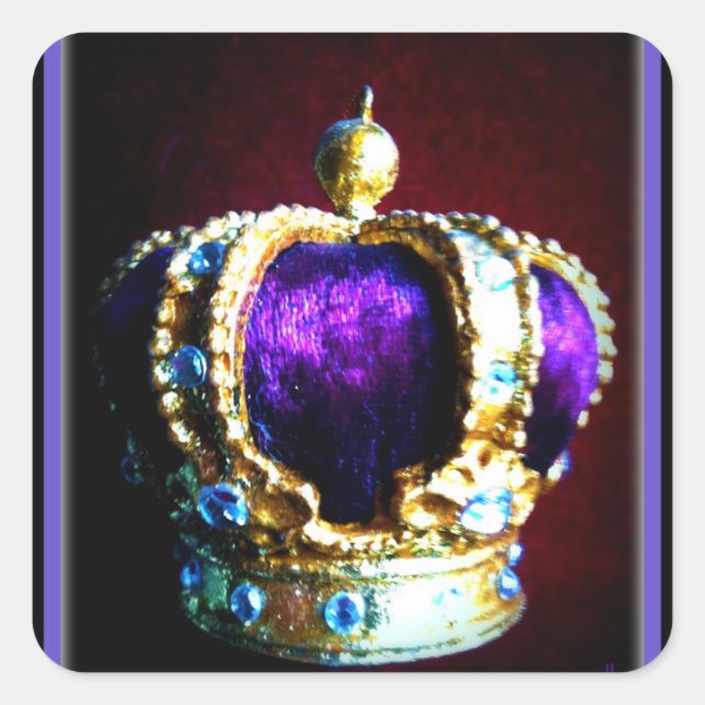 CROWN ROYALTY PURPLE VELVET  ON BLACK SQUARE STICKER (Front)