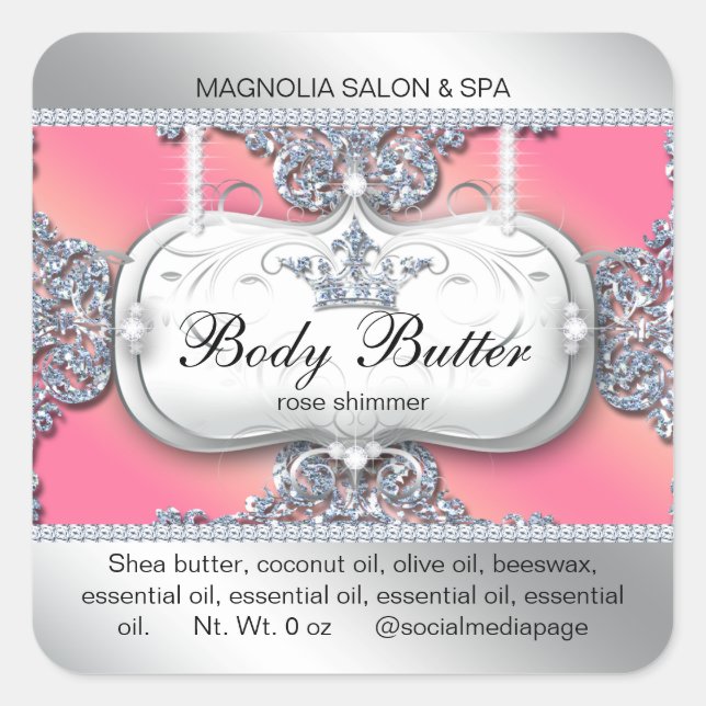 Crown Salon Glitter Silver Pink Square Sticker (Front)