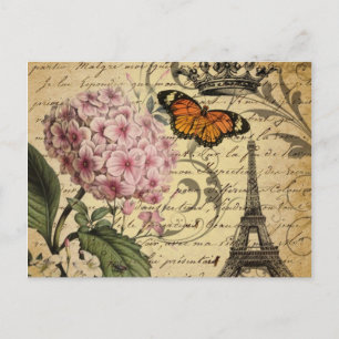 crown script hydrangea bird french botanical postcard