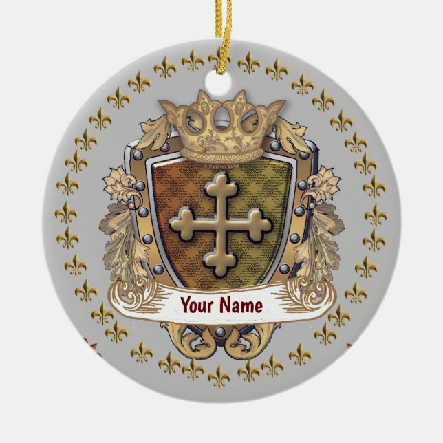 Crown Shield Family Crest Surname ornament (Front)