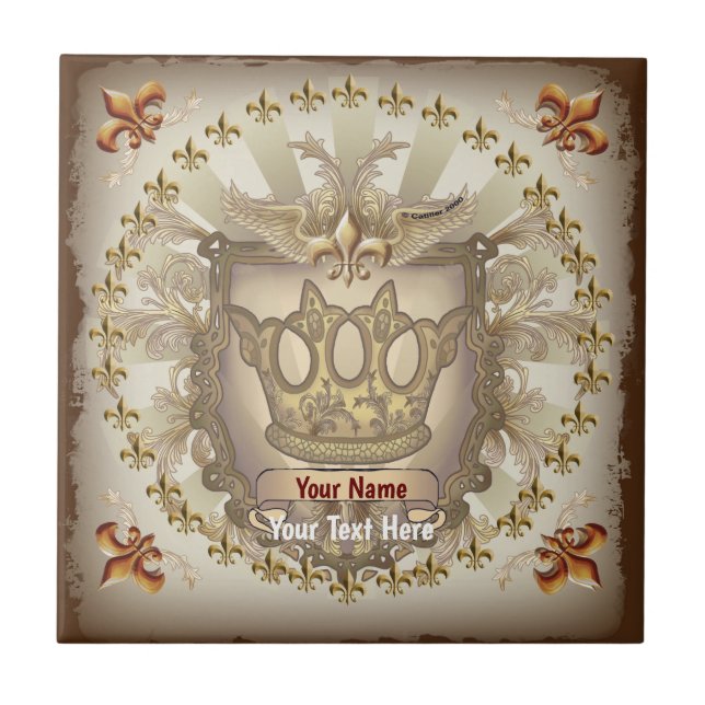 Crown Shield Family Crest Surname Tile (Front)