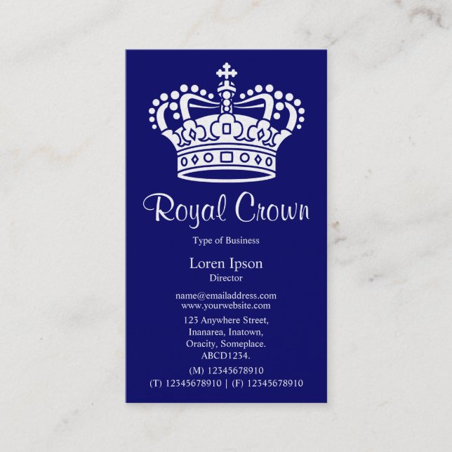 Crown Symbol 02 - White on Deep Navy (Gold Card) Business Card (Front)
