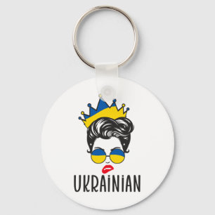 Crown Ukrainian Girl Ukraine Messy Bun Women Ukrai Keychain