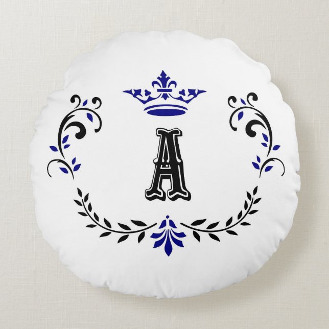 Crown Wreath A Monogram Round Pillow (Front)