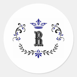 Crown Wreath Monogram 'R' Classic Round Sticker