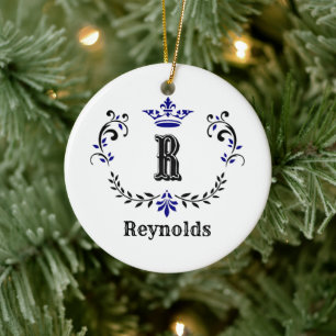 Crown Wreath Monogram 'R' Personalized Ceramic Ornament