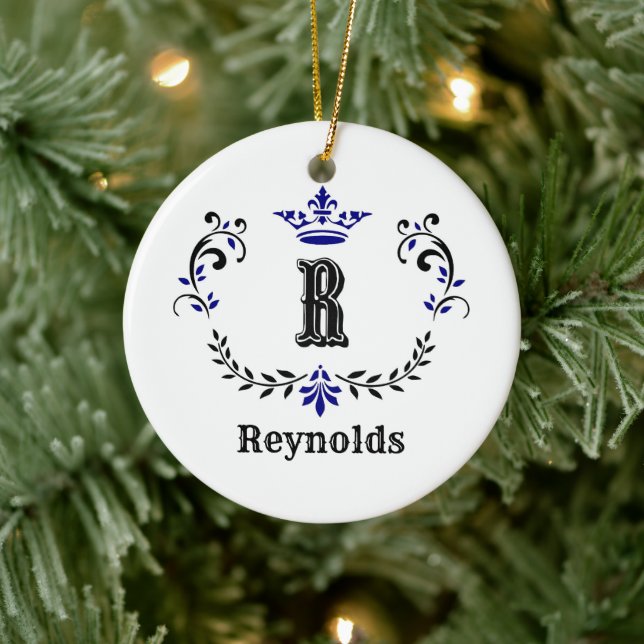 Crown Wreath Monogram 'R' Personalized Ceramic Ornament (Tree)