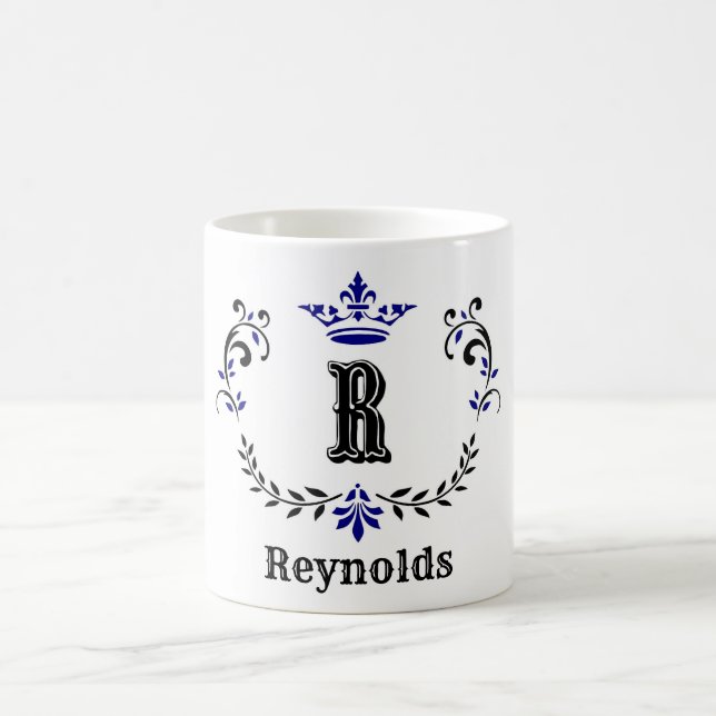 Crown Wreath Monogram 'R' Personalized Coffee Mug (Center)
