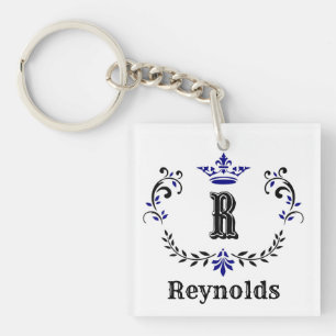 Crown Wreath Monogram 'R' Personalized Keychain