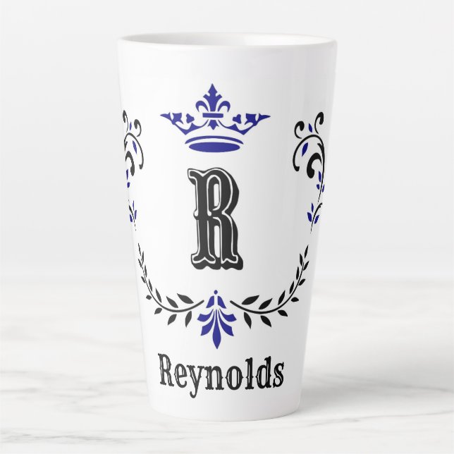 Crown Wreath Monogram 'R' Personalized Latte Mug (Front)