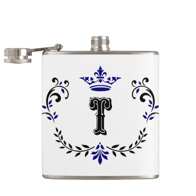Crown Wreath Monogram 'T' Hip Flask (Opened)