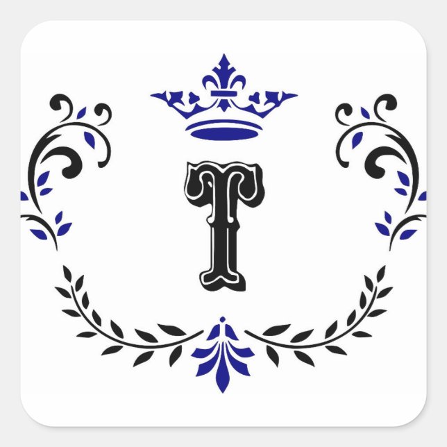 Crown Wreath Monogram 'T' Square Sticker (Front)
