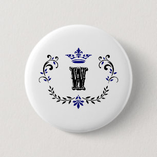 Crown Wreath Monogram 'W' 2 Inch Round Button