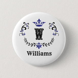 Crown Wreath Monogram 'W' 2 Inch Round Button