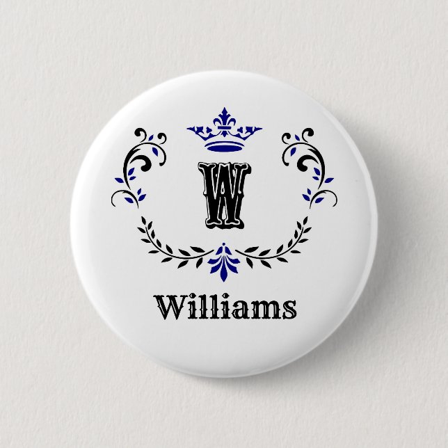 Crown Wreath Monogram 'W' 2 Inch Round Button (Front)