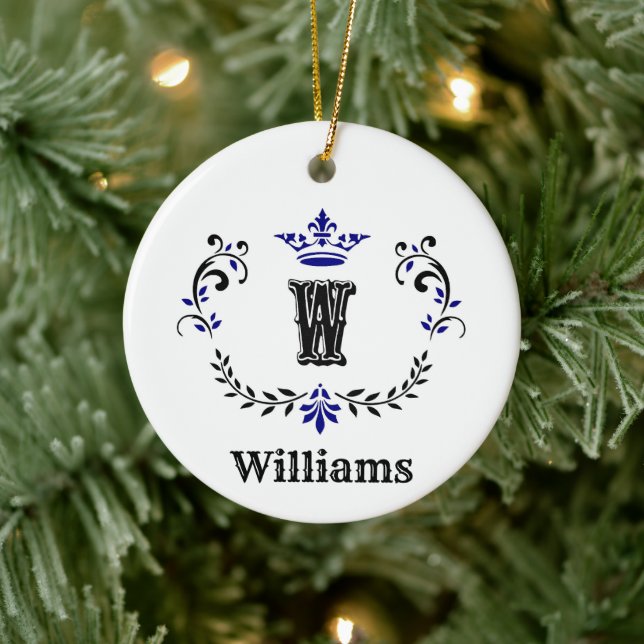 Crown Wreath Monogram 'W' Ceramic Ornament (Tree)