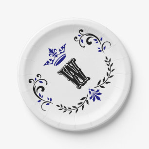 Crown Wreath Monogram 'W' Paper Plate