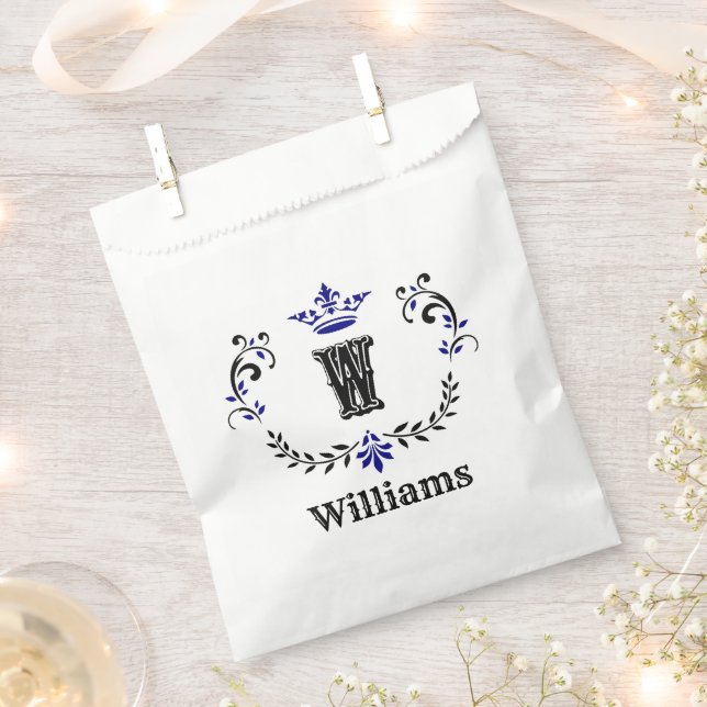 Crown Wreath Monogram 'W' Personalized Favour Bag (Clipped)