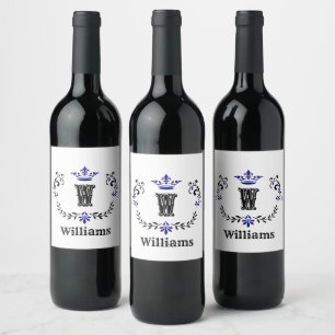 Crown Wreath Monogram 'W' Personalized Wine Label
