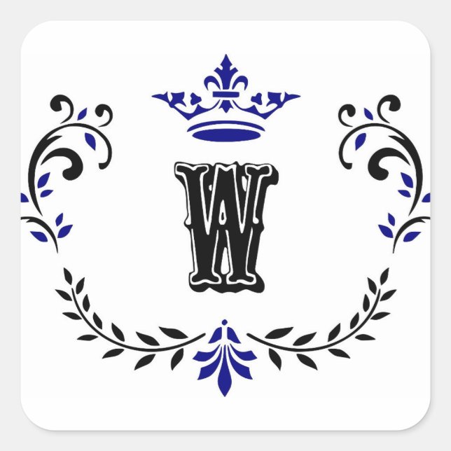 Crown Wreath Monogram 'W' Square Sticker (Front)