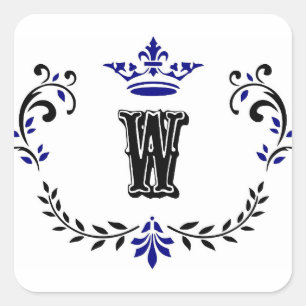 Crown Wreath Monogram 'W' Square Sticker