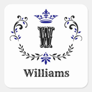 Crown Wreath Monogram 'W' Square Sticker