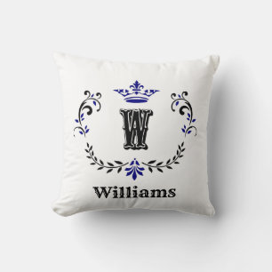 Crown Wreath Monogram 'W' Throw Pillow