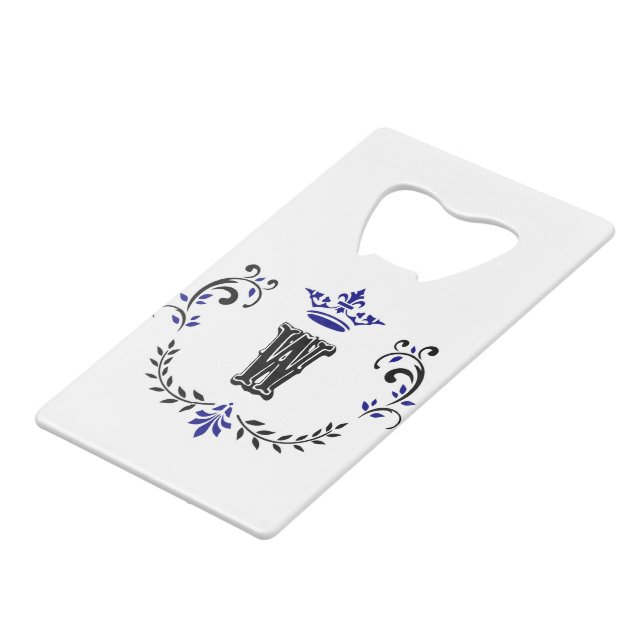 Crown Wreath Monogram 'W' Wallet Bottle Opener (Front Angled)
