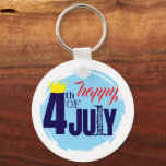 Crowned 4th Of July Keychain<br><div class="desc">Crowned 4th Of July round keychain features a yellow crown on the figure 4,  all against a light blue background. Perfect touch for fellow Americans to celebrate a happy 4th of July for United States's Independence Day. © Morning 6</div>
