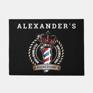 Crowned Barber Pole Logo Personalize Doormat