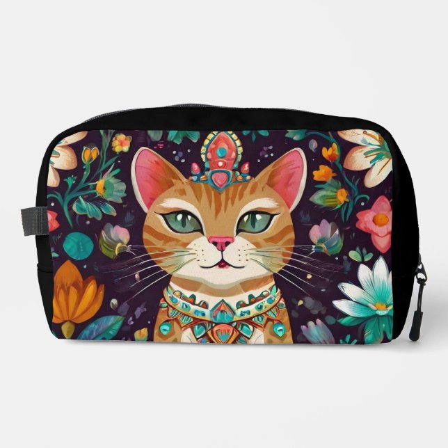 Crowned Bejewelled Cat Dopp Kit (Front)