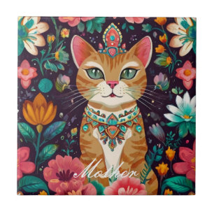 Crowned Bejewelled Cat  Tile