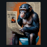 Crowned Chimp on the Throne – Bold Pop Art  Poster<br><div class="desc">Step into the world of quirky royalty with "Royal Chimp on the Throne". This digital artwork combines realistic animal portraiture with the boldness of pop art, creating a visually striking and thought-provoking composition. The chimpanzee, detailed with expressive facial features and lifelike fur, squats on a toilet, holding a newspaper titled...</div>