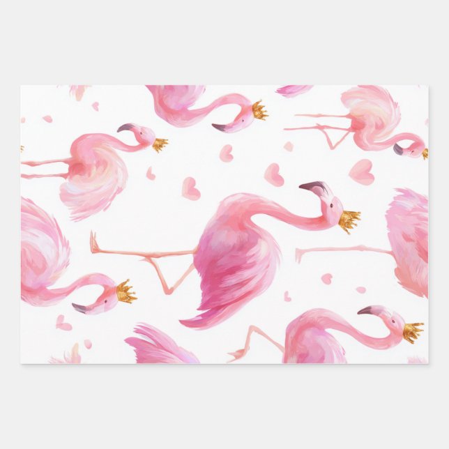 Crowned Flamingo – Luxe Island Vibes Wrapping Paper Sheet (Front)
