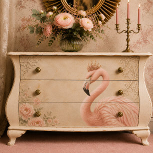 Crowned Flamingo Vintage Decoupage Tissue Paper