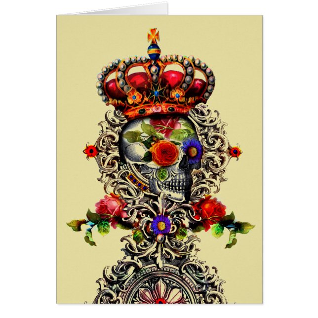 Crowned Floral Skull Greeting Card (Front)