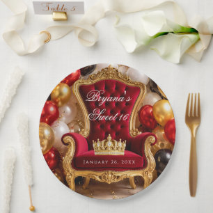 Crowned in Gold Royal Chair Birthday Party Paper Plate