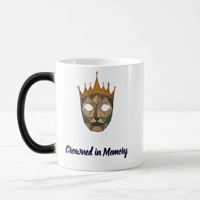 Crowned in Memory – Geometric Royal Mask Memorial  Magic Mug (Left)