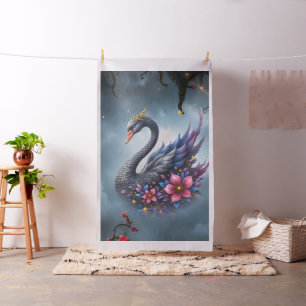 Crowned Moon Swan – Guardian of the Silent Lake. Fabric