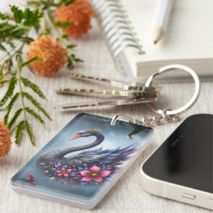 Crowned Moon Swan – Guardian of the Silent Lake. Keychain