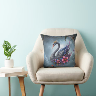 Crowned Moon Swan – Guardian of the Silent Lake. Throw Pillow