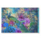 Crowned Peacock on Blue Purple Floral Decoupage