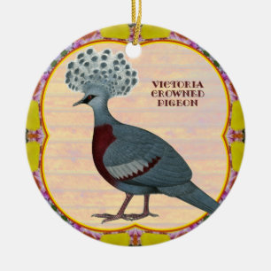 Crowned Pigeon Floral Ceramic Ornament
