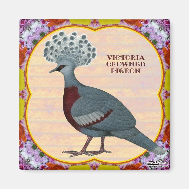 Crowned Pigeon Floral Magnet (Front)
