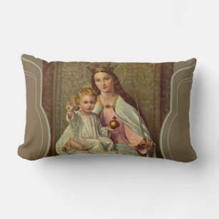 Crowned Queen of Heaven Infant Jesus holding Globe Lumbar Pillow