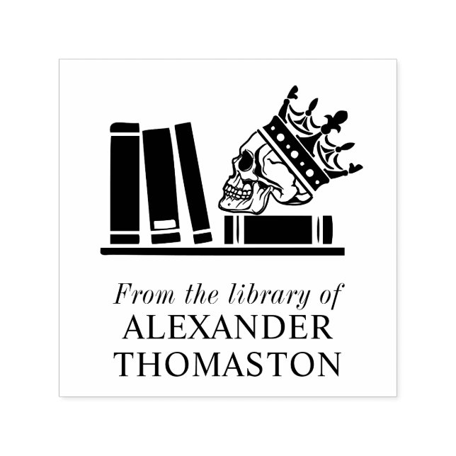 Crowned Skull, Books on Shelf SQ Library Name Self-inking Stamp (Design)
