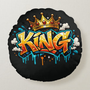 Crowned Street King Graffiti Round Pillow